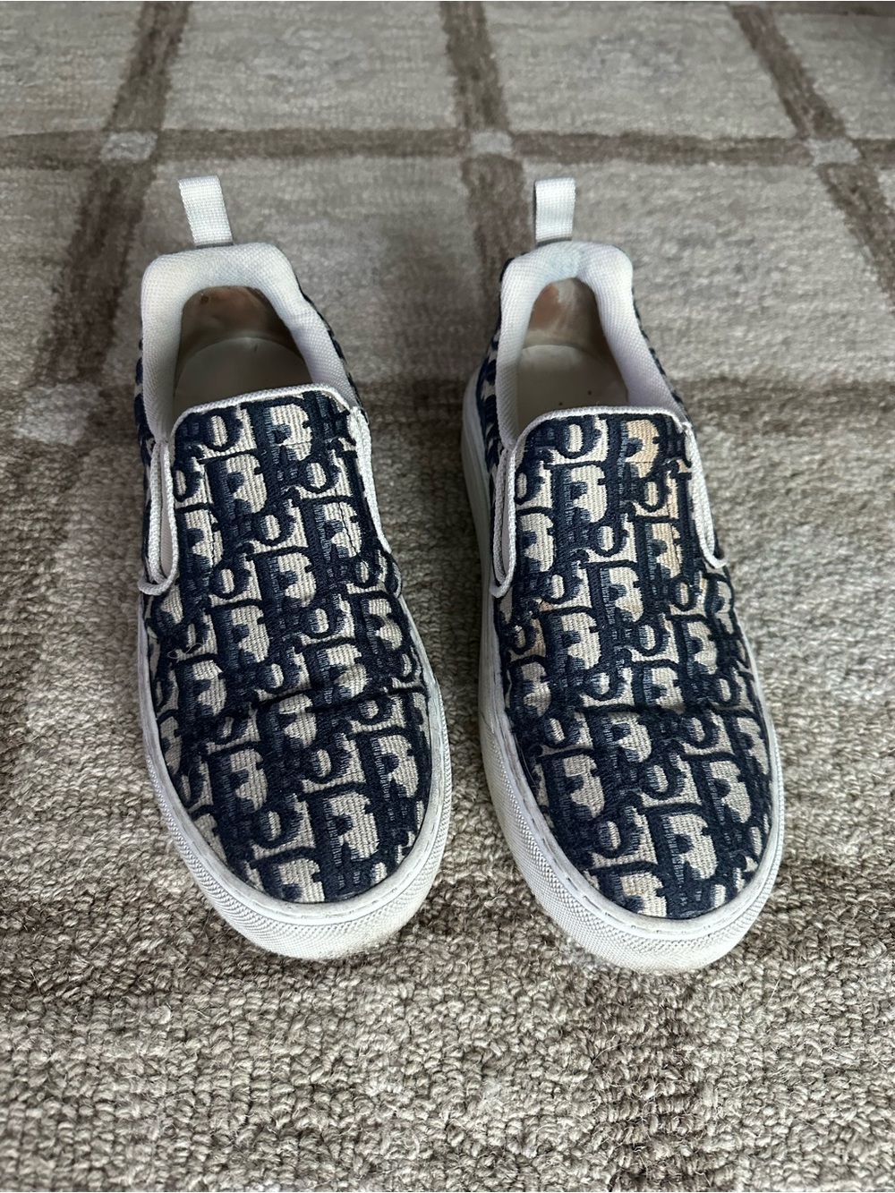 Dior Kids Slip-On Sneakers in Navy and White Monogram
